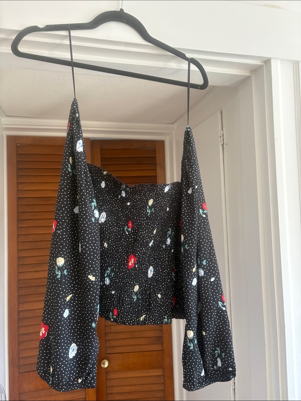 Abercrombie & Fitch Black Floral Smocked Off-Shoulder Blouse
